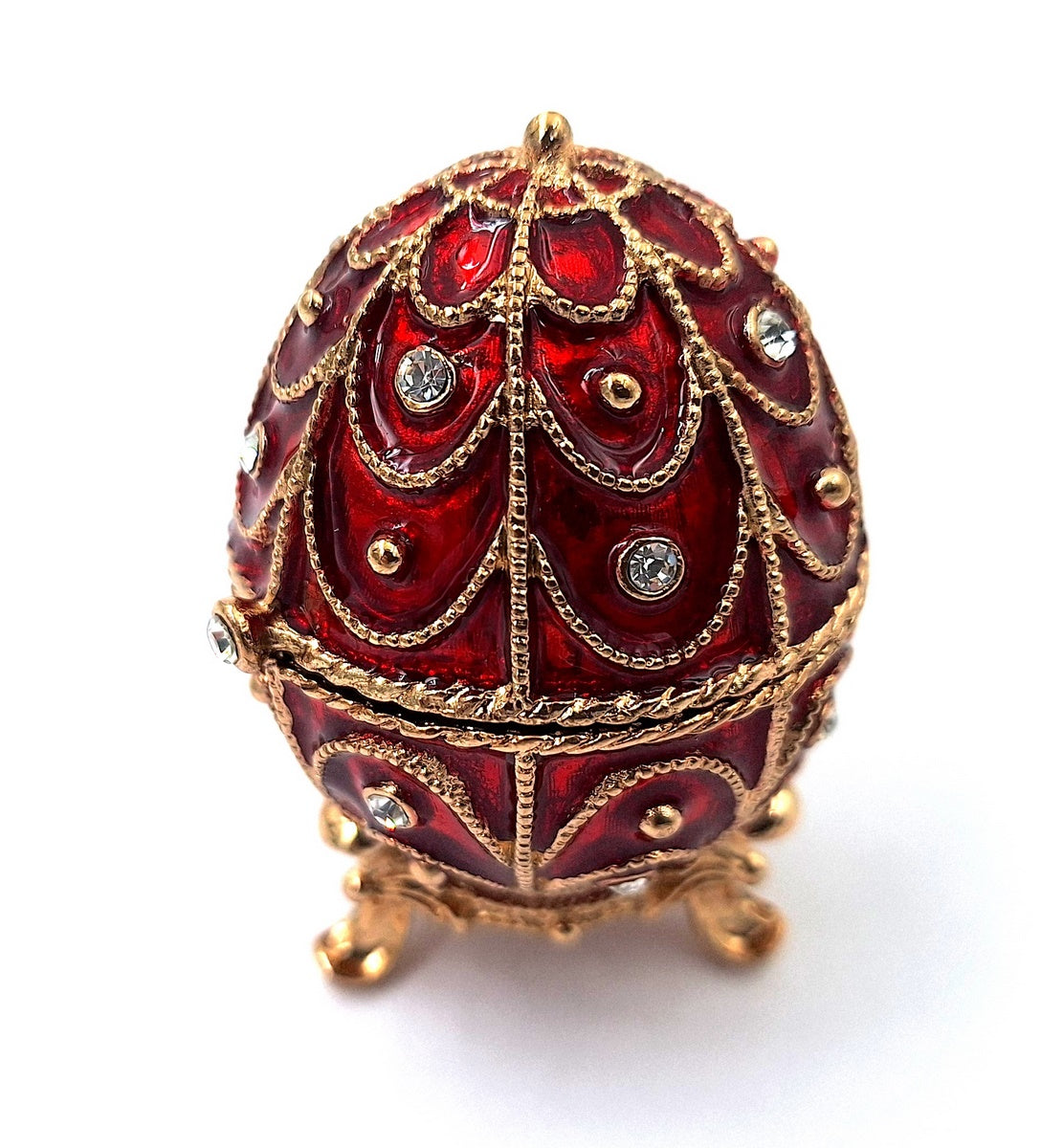 Ou Fabergé, cutie cadou din metal cu cristale, rosu