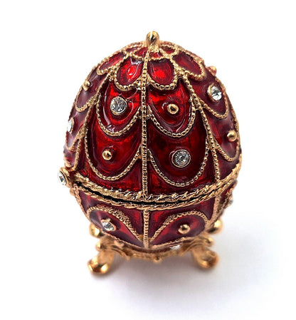 Ou Fabergé, cutie cadou din metal cu cristale, rosu