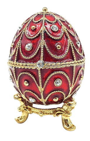 Ou Fabergé, cutie cadou din metal cu cristale, rosu