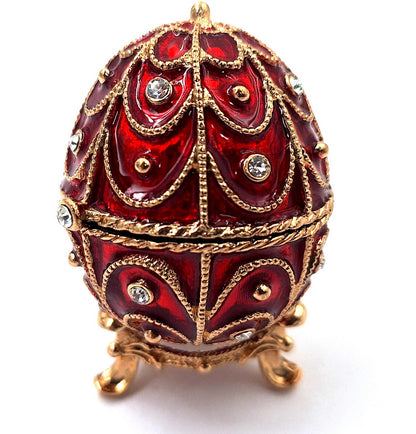 Ou Fabergé, cutie cadou din metal cu cristale, rosu