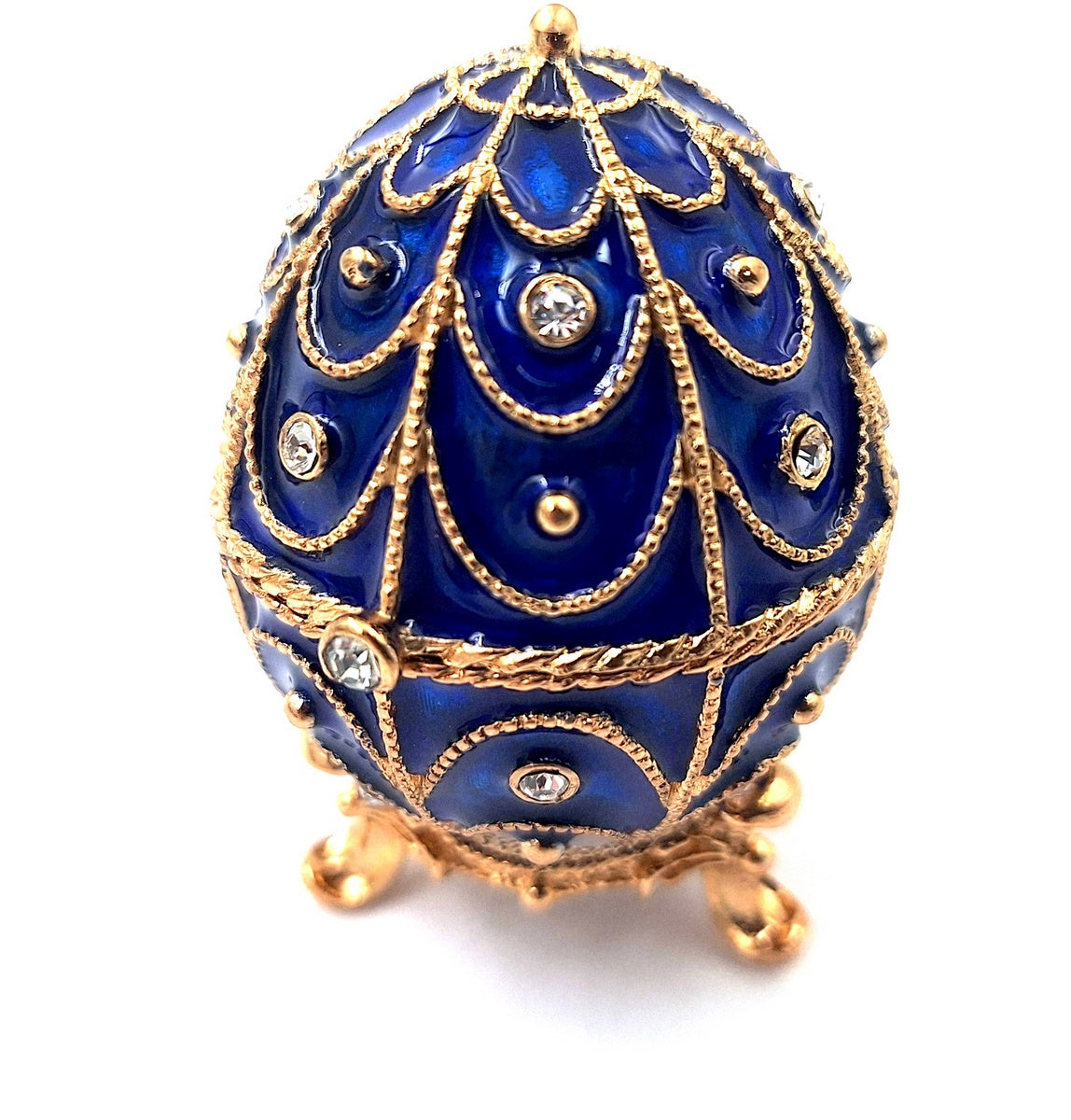 Ou Fabergé, cutie cadou din metal cu cristale, albastru